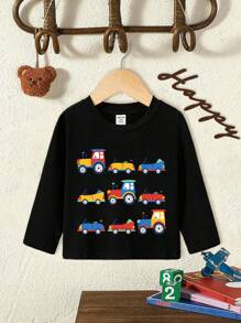 嬰兒男童休閒卡通圖案長袖圓領上衣 - 黑色 - 查看 1