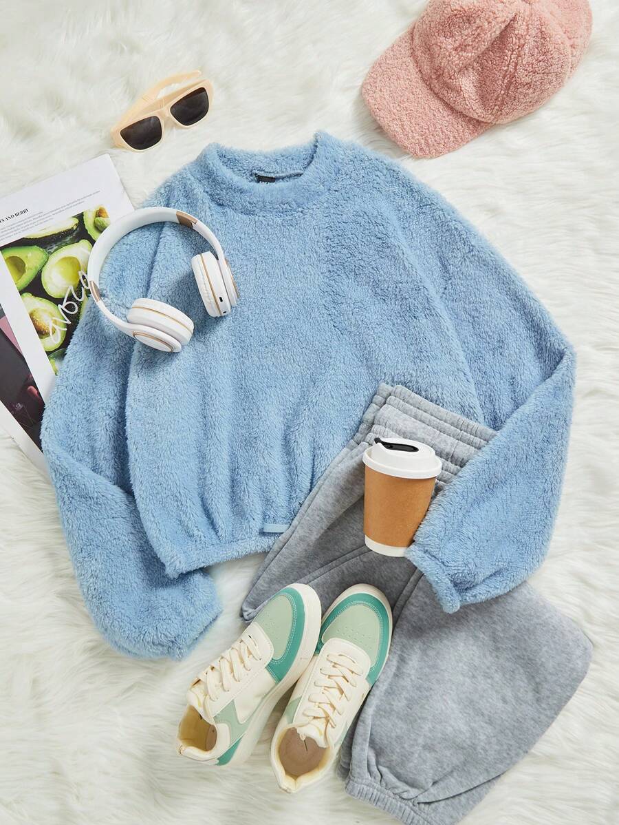 SHEIN EZwear Blue Women's Sweatshirt - Baby Blue - View 1