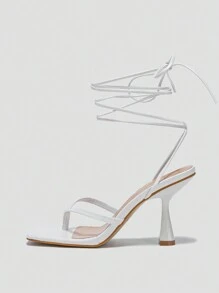 女式白色細跟細帶高跟涼鞋,露趾,帶扣踝帶 - 白色 - 查看 3