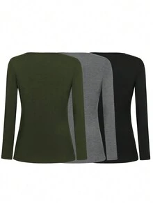 Maternity 3pcs Solid Nursing Tee With Long Sleeve - Army Green - View 2