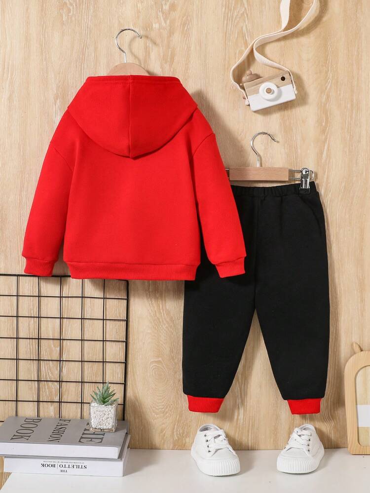 Infant Boys' Cute Cartoon Pattern Long Sleeve Hoodie And Pants Set