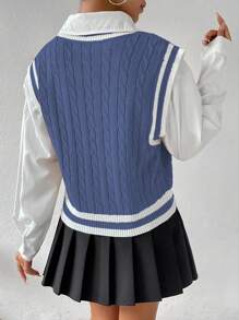 SHEIN Qutie 女士字母拼接毛衣背心 - 霧霾藍 - 查看 2