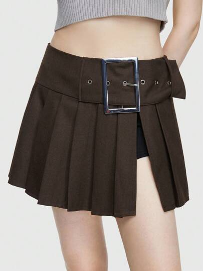 Grunge Punk Minifalda Plisada Con Hebilla Grande Decorativa De Maillard