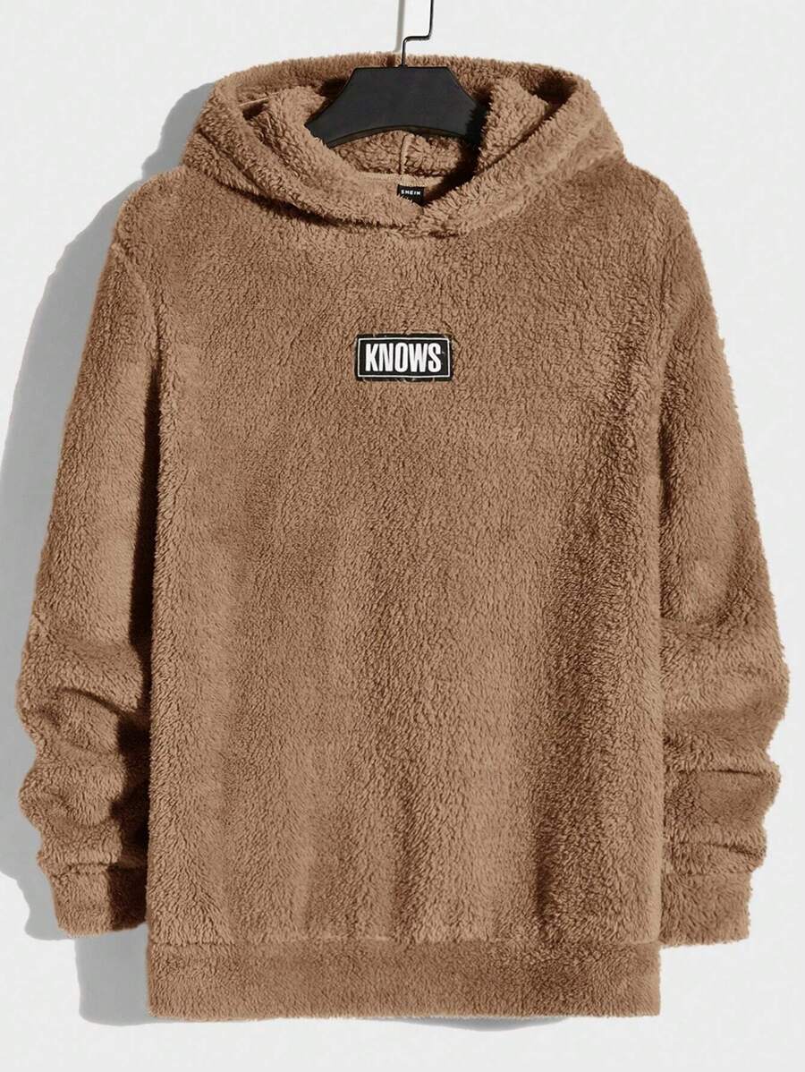 Manfinity VCAY Men's Fleece Hoodie With Letter Patched - Coffee Brown - View 1