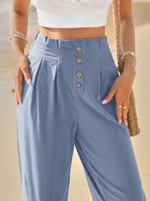 SHEIN Frenchy 純色高腰長褲