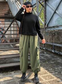 SHEIN EZwear Hơn Cổ giả Áo thun & Quần Cargo - Nhiều màu - Xem 5