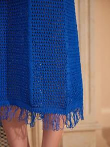 SHEIN Unity Women's Patchwork Tassel Hem Hollow Out Skirt - Blue - View 5