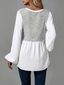 SHEIN LUNE 撞色燈籠袖二合一上衣 - 淺灰色 - 查看 2