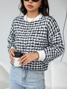 GENKIRA Suéter de cuello redondo con hombros caídos de punto para otoño e invierno - Multicolor - Ver 3