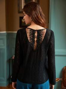 SHEIN Frenchy Women's Backless Lace Top - Black - View 2