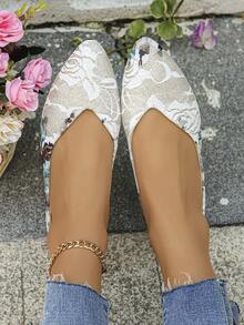 女性花邊薄底尖頭平底鞋,適合戶外和日常穿著,秋季使用 - 彩色 - 查看 3