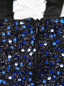 Hauture Rhinestone Lace Up Sequin Cami Dress - Black - View 8