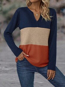 EMERY ROSE Camiseta gráfica de manga larga con bloques de color para mujer, blusas para mujer para atuendo de primavera
