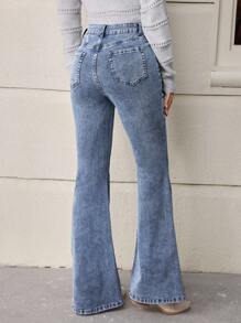 SHEIN LUNE Nút lên Bùng nổ Quần denim - Màu xanh lam - Xem 2