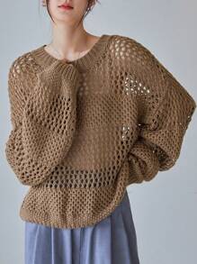 DAZY Open Knit Drop Shoulder Jumper - Brown - View 3