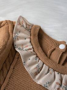 SHEIN Vintaside Kids 寶寶女孩荷葉邊植物圖案毛衣連體褲