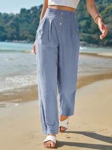 SHEIN Frenchy 純色高腰長褲