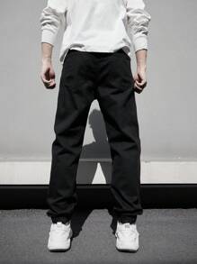 Manfinity Roghcode Vaqueros De Hombre Con Cintura Con Cordón Y Estampado De Estrellas - Negro - Ver 2