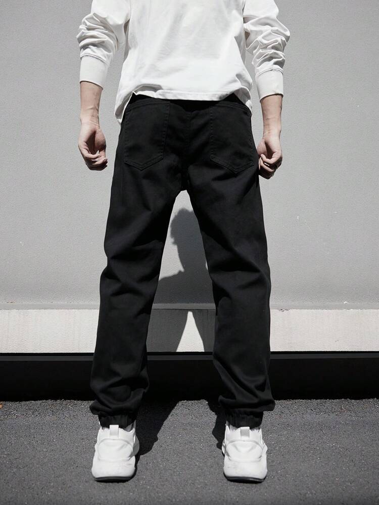 Men's Drawstring Waist Jeans With Star Print