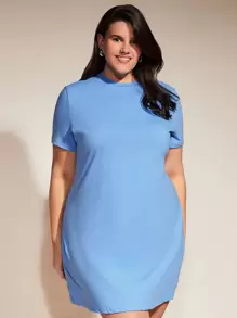 SHEIN BASICS Plus  Short Sleeve Solid Tee Dress - Baby Blue - View 7