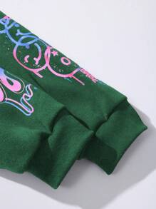 Flirla Plus Size & Letter Printed Hooded Sweatshirt With Drawstring And Thermal Lined Pullover Fall Outfit - Green - View 6