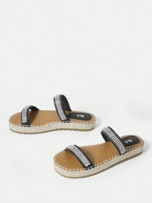 SheIn VCAY Sandalias Planas Decoradas Con 2 Correas Y Diamantes De Imitación