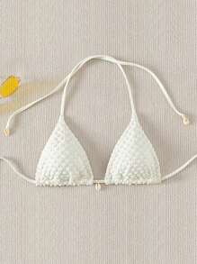 SHEIN Swim Summer Beach Textured Triangle Cup Bikini Top - Apricot - View 1