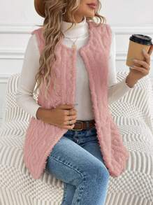 SHEIN LUNE Chaqueta Tipo Chaleco Mullida - Rosa vieja - Ver 1