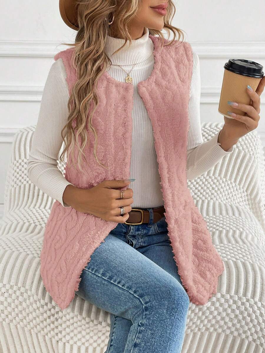SHEIN LUNE Chaqueta Tipo Chaleco Mullida - Rosa vieja - Ver 1