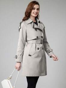 MIEGOFCE 女式纯色双排扣腰带风衣 - 灰色 - 查看 6