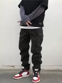 Manfinity Men's Cargo Pants With Side Pockets - Black - View 1