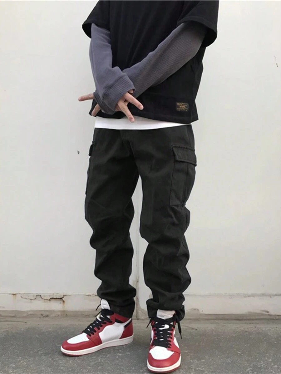 Manfinity Men's Cargo Pants With Side Pockets - Black - View 1