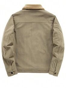 Men's Corduroy Jacket With Patch Details And Thermal Lined - Khaki - View 2