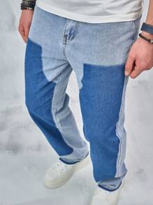 男士雙色直筒牛仔褲 - 藍色 - 查看 6