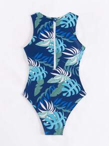 Swim SPRTY Summer Beach Tropical Plant Printed One-Piece Swimsuit - Multicolor - View 3
