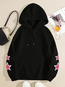 带蜘蛛网和心形印花和保暖衬里的连帽运动衫，长袖上衣 - 黑色 - 查看 2