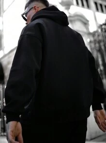 男性時尚美式連帽衛衣 - 黑色 - 查看 2