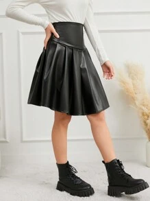 RueChic Teen Girls' Pleated Faux Leather Mini Skirt - Black - View 5