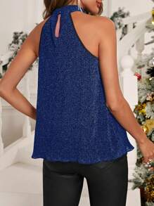 SHEIN Clasi Solid Color Halter Neck Top - Blue - View 2