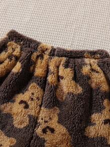 Women's Cute Bear Embroidery White Tank Top And Pants Casual Lounge Outfit Set, Fall Winter Clothes, Fluffy Pajama, Cozy - White - View 3