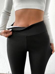 SHEIN Essnce 女士保暖内衬紧身裤 - 黑色 - 查看 4