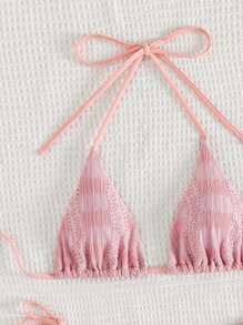 Swim Mod Summer Embroidered Triangle Cup Bikini Set With Tie-Knot Side And Hollow Out Details