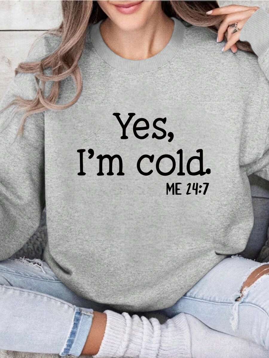 INAWLY Slogan Graphic Sweatshirt Pullover Fall Sweatshirt - Grey - View 1