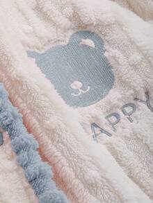 DAZY Cartoon Pattern V-neck Long Sleeve Furry Pajama Set - Blue - View 5