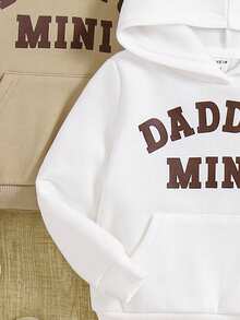 SHEIN Baby Girls' Hooded Sweatshirt Set With Letter Print And Thermal Lined - Brown - View 3