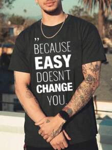 Manfinity LEGND 男款大尺碼標語印花 T 卹 - 黑色 - 查看 1