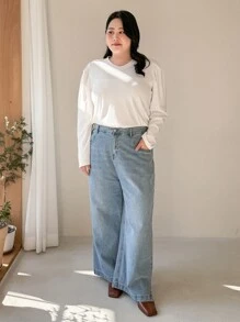 Dazy Plus Plus Size Women's Leg-Of-Mutton Sleeve T-Shirt Long Sleeve Women Tops - White - View 3