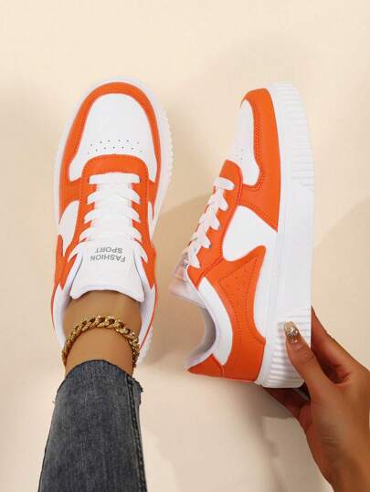 Fall/Winter Ladies' Lace-Up Casual Sports Sneakers, White Lightweight Street Fashionable And Simple Skateboard Shoes For Women