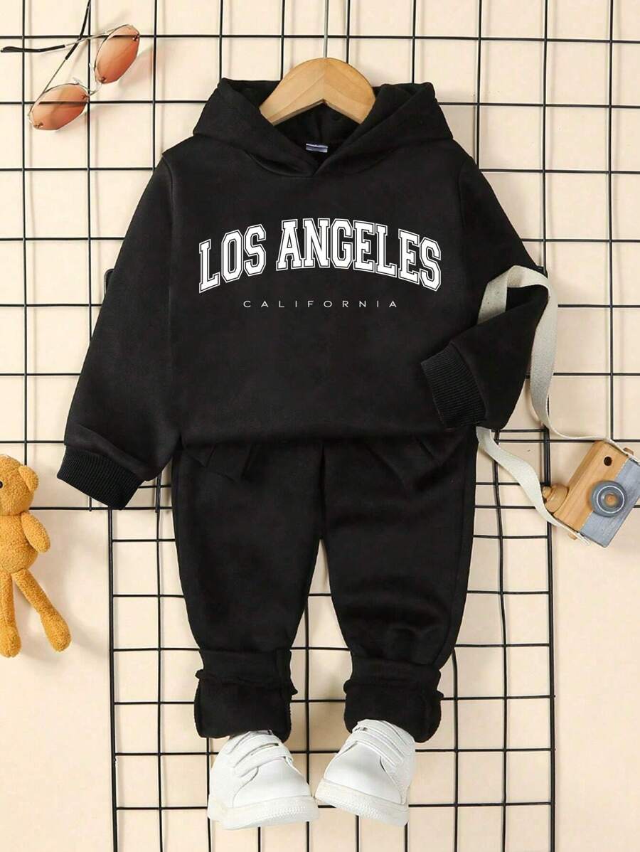 Em bé Con trai Giải trí In thư Áo nỉ có mũ Và Quần Bộ - màu đen - Xem 1