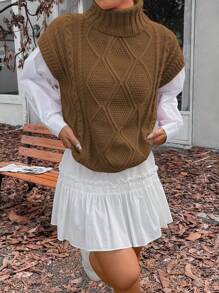 Flirla Solid Color High-neck Sweater Vest For Women
